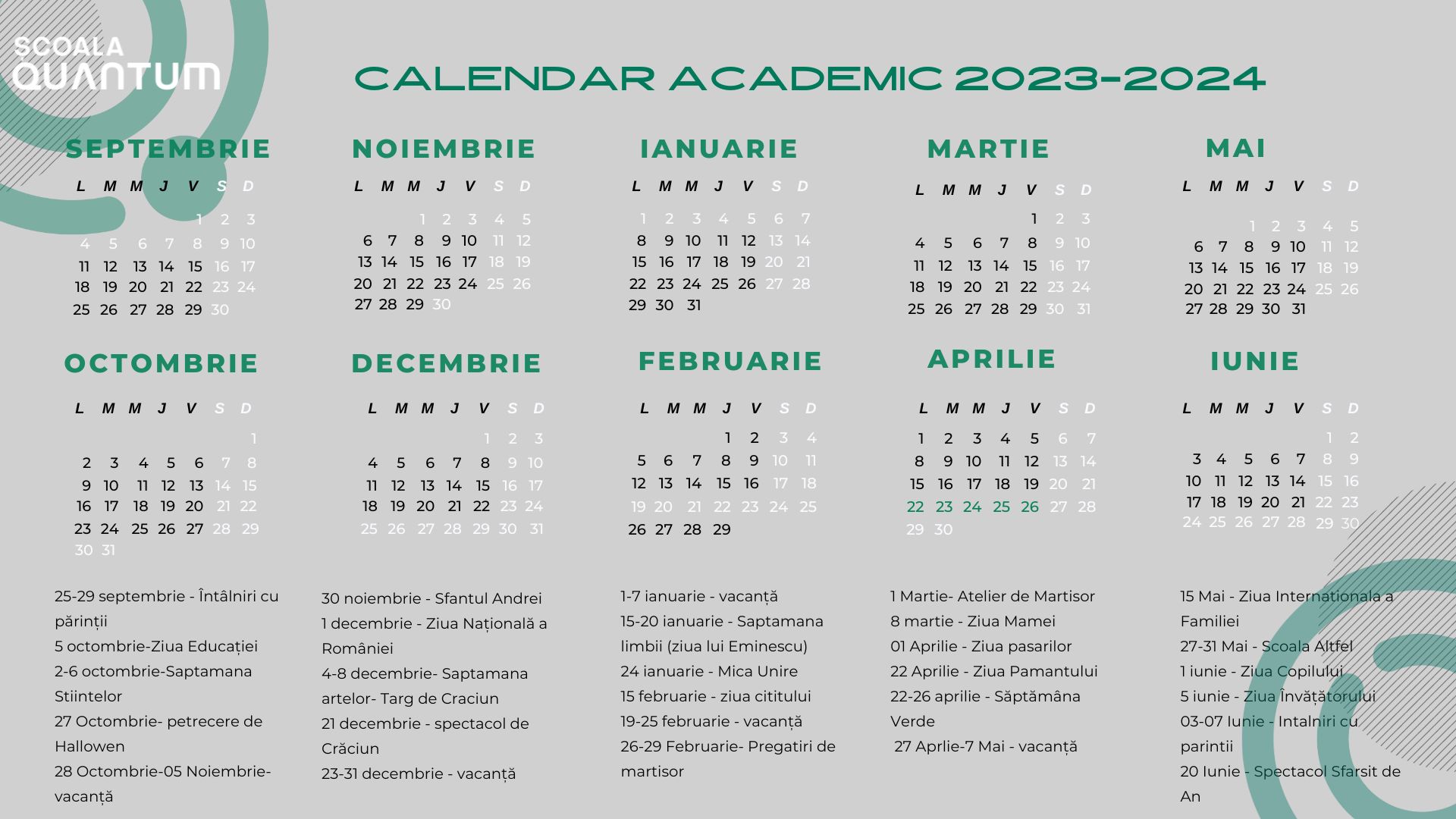 Calendar și orar an școlar 20232024 Scoala Quantum